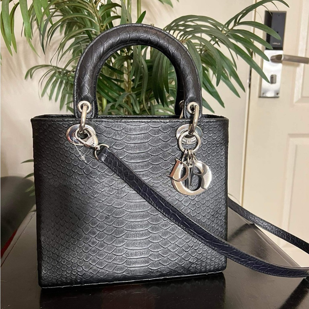 Lady Dior Black Leather Medium Authentic with Entrupy Certificate